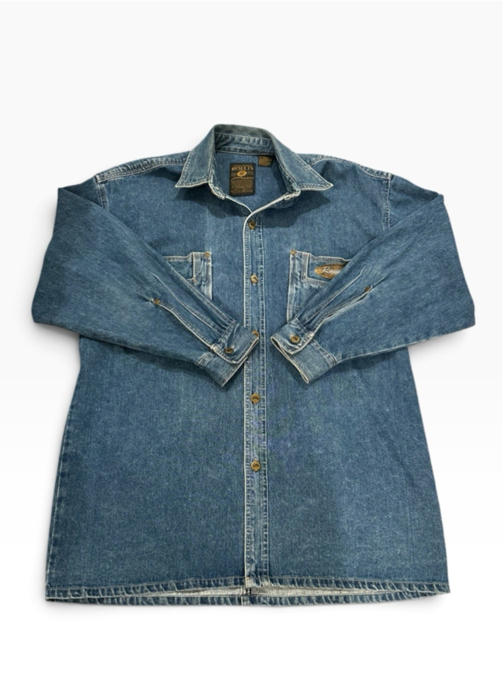 90/Y2K Results Jeans Vintage Long Denim Shirt Jacket Shacket Men’s Size Small S